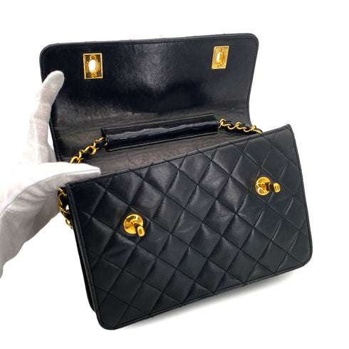 CHANEL VINTAGE DOUBLE TURN LOCK MATELASSE CHAIN SHOULDER HAND BAG BLACK LAMB SKIN 90306569 - PURPOSE