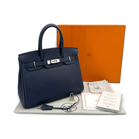 HERMES BIRKIN 30 VERSO BLUE NUIT ORANGE POPPY TOGO HAND BAG A PHW 90306844