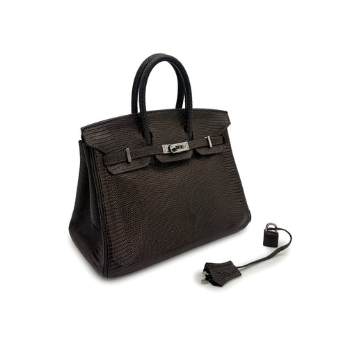 HERMES BIRKIN 25 EBENE LIZARD HAND BAG □J RHW 90306854 - PURPOSE