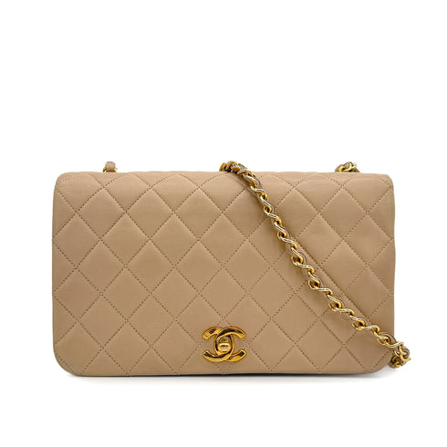 CHANEL VINTAGE FULL FLAP CHAIN SHOULDER BAG BEIGE LAMB SKIN 90306856 - PURPOSE