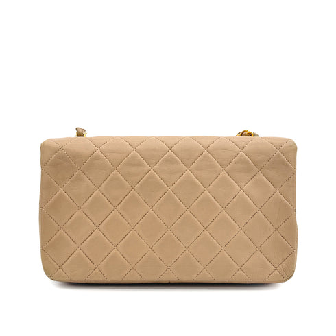 CHANEL VINTAGE FULL FLAP CHAIN SHOULDER BAG BEIGE LAMB SKIN 90306856 - PURPOSE