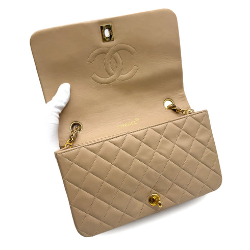 CHANEL VINTAGE FULL FLAP CHAIN SHOULDER BAG BEIGE LAMB SKIN 90306856 - PURPOSE