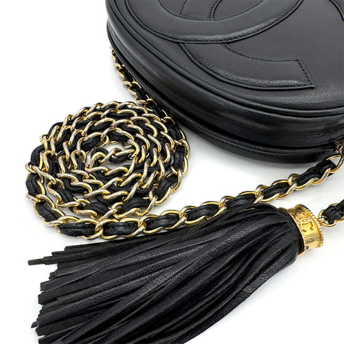 CHANEL VINTAGE BIG COCO FRINGE CHAIN SHOULDER BAG BLACK LAMB SKIN 90306857 - PURPOSE
