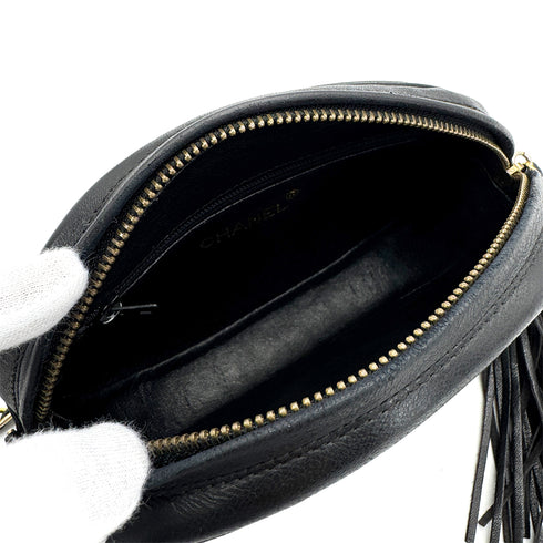 CHANEL VINTAGE BIG COCO FRINGE CHAIN SHOULDER BAG BLACK LAMB SKIN 90306857 - PURPOSE