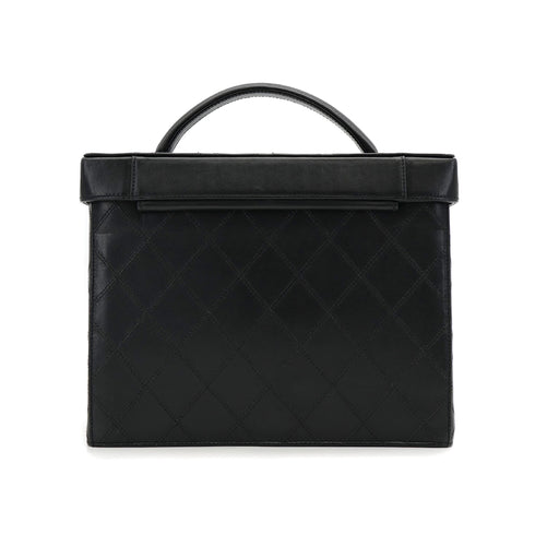 CHANEL VINTAGE BICOLORE TURN LOCK VANITY HAND SHOULDER BAG BLACK LEATHER 90306858 - PURPOSE
