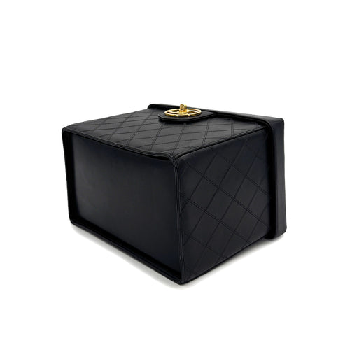 CHANEL VINTAGE BICOLORE TURN LOCK VANITY HAND SHOULDER BAG BLACK LEATHER 90306858 - PURPOSE