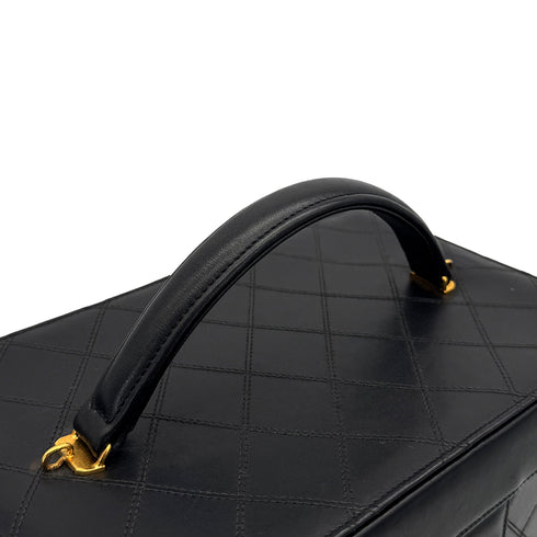 CHANEL VINTAGE BICOLORE TURN LOCK VANITY HAND SHOULDER BAG BLACK LEATHER 90306858 - PURPOSE