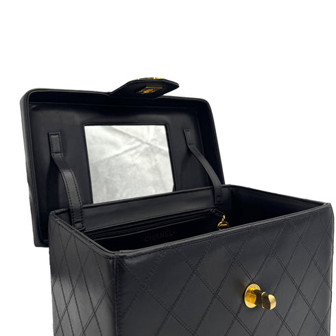 CHANEL VINTAGE BICOLORE TURN LOCK VANITY HAND SHOULDER BAG BLACK LEATHER 90306858 - PURPOSE