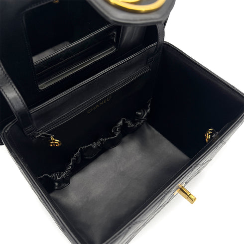 CHANEL VINTAGE BICOLORE TURN LOCK VANITY HAND SHOULDER BAG BLACK LEATHER 90306858 - PURPOSE