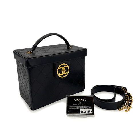 CHANEL VINTAGE BICOLORE TURN LOCK VANITY HAND SHOULDER BAG BLACK LEATHER 90306858 - PURPOSE