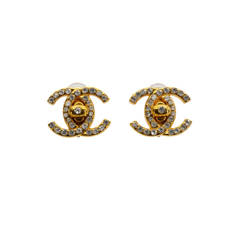CHANEL VINTAGE EARRINGS TURN LOCK RHINESTONE ACCESSORY 96A 90306865 - PURPOSE