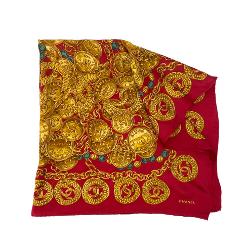 CHANEL VINTAGE SCARF RED GOLD SILK 90306874 - PURPOSE
