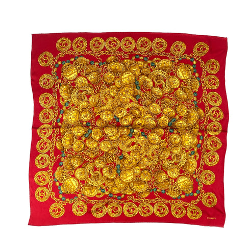 CHANEL VINTAGE SCARF RED GOLD SILK 90306874 - PURPOSE