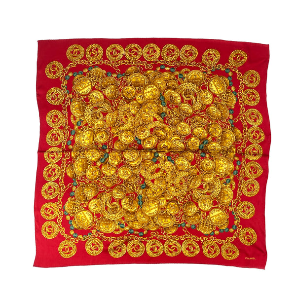 CHANEL VINTAGE SCARF RED GOLD SILK 90306874 - PURPOSE