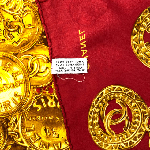 CHANEL VINTAGE SCARF RED GOLD SILK 90306874 - PURPOSE
