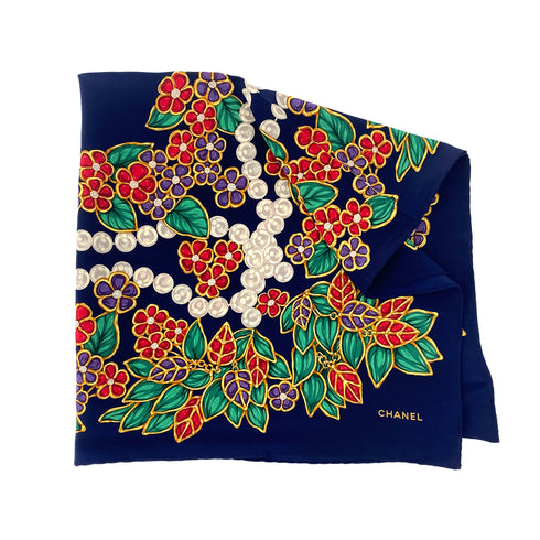 CHANEL VINTAGE SCARF NAVY MULTICOLOR SILK 90306876 - PURPOSE