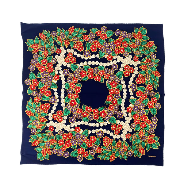 CHANEL VINTAGE SCARF NAVY MULTICOLOR SILK 90306876 - PURPOSE