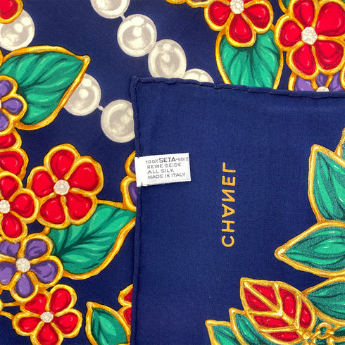 CHANEL VINTAGE SCARF NAVY MULTICOLOR SILK 90306876 - PURPOSE