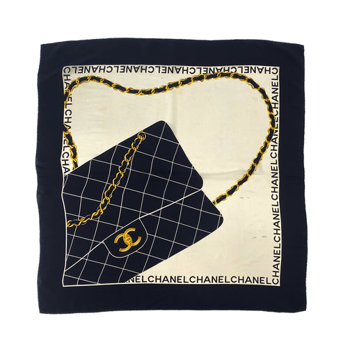 CHANEL VINTAGE SCARF MATELASSE BLACK WHITE SILK 90306878 - PURPOSE