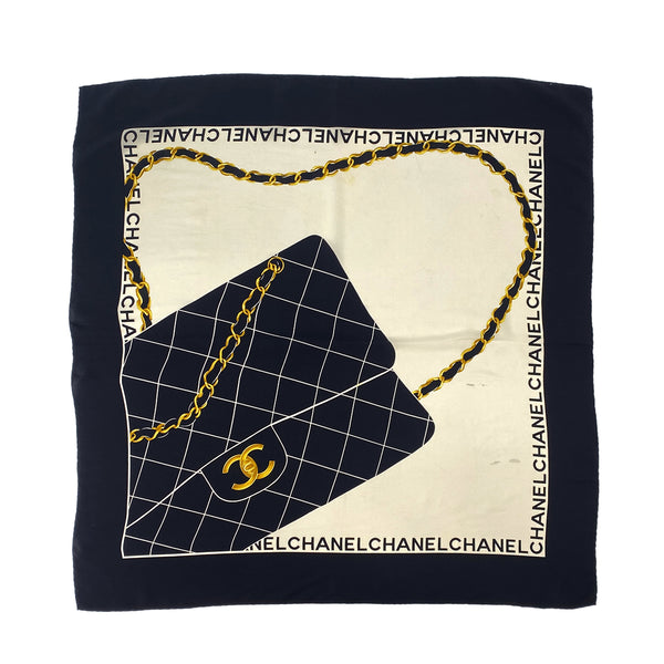 CHANEL VINTAGE SCARF MATELASSE BLACK WHITE SILK 90306878 - PURPOSE