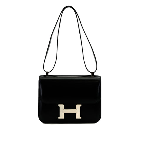 HERMES CONSTANCE 24 BLACK BOXCALF SHOULDER BAG U PHW 90307014
