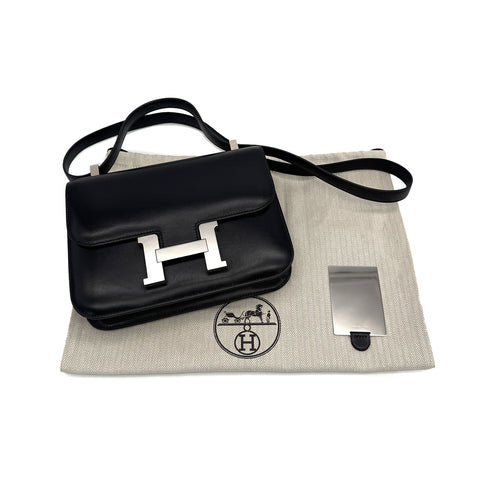 HERMES CONSTANCE 24 BLACK BOXCALF SHOULDER BAG U PHW 90307014