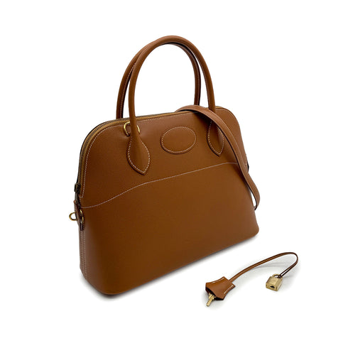 HERMES BOLIDE 31 GOLD COUCHEVEL HAND SHOULDER BAG 〇Z GHW 90307016 - PURPOSE