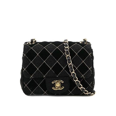CHANEL MINI SQUARE 17 CHAIN SHOULDER BAG BLACK CANVAS VELOR 90307023