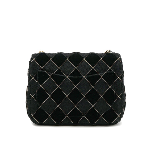 CHANEL MINI SQUARE 17 CHAIN SHOULDER BAG BLACK CANVAS VELOR 90307023