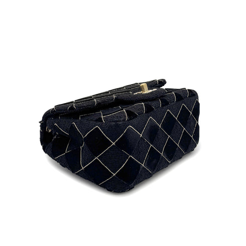 CHANEL MINI SQUARE 17 CHAIN SHOULDER BAG BLACK CANVAS VELOR 90307023