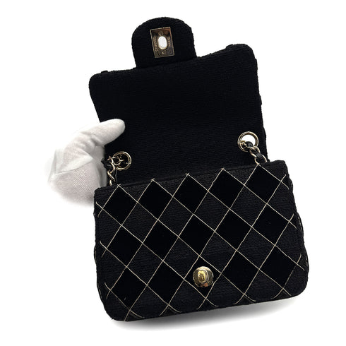 CHANEL MINI SQUARE 17 CHAIN SHOULDER BAG BLACK CANVAS VELOR 90307023