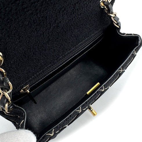 CHANEL MINI SQUARE 17 CHAIN SHOULDER BAG BLACK CANVAS VELOR 90307023