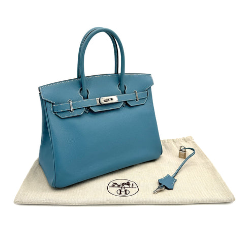 HERMES BIRKIN 30 BLUE JEAN VEAU EPSOM HAND BAG ▢K PHW 90307025 - PURPOSE
