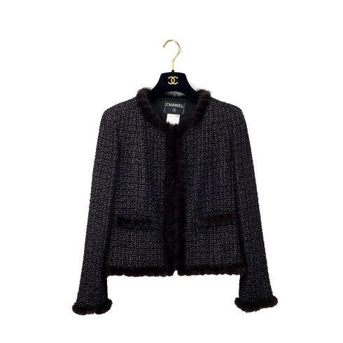 CHANEL MINK FUR TWEED JACKET BLACK WOOL 40 03A RTW 90307030 - PURPOSE