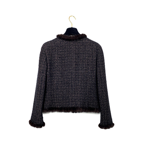 CHANEL MINK FUR TWEED JACKET BLACK WOOL 40 03A RTW 90307030 - PURPOSE
