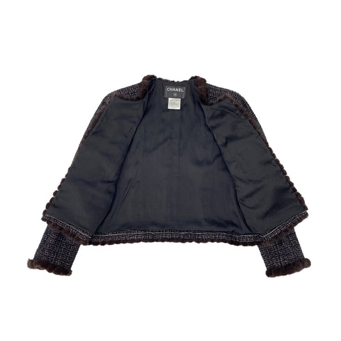 CHANEL MINK FUR TWEED JACKET BLACK WOOL 40 03A RTW 90307030 - PURPOSE