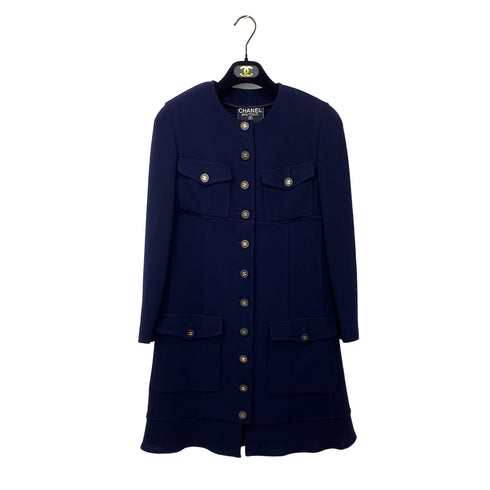 CHANEL VINTAGE COCO BUTTON LONG COAT NAVY WOOL 38 94A RTW 90307036 - PURPOSE