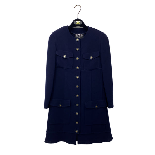 CHANEL VINTAGE COCO BUTTON LONG COAT NAVY WOOL 38 94A RTW 90307036 - PURPOSE