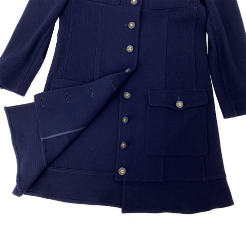 CHANEL VINTAGE COCO BUTTON LONG COAT NAVY WOOL 38 94A RTW 90307036 - PURPOSE