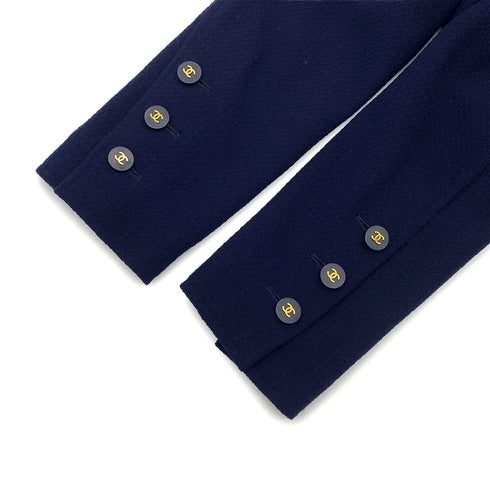 CHANEL VINTAGE COCO BUTTON LONG COAT NAVY WOOL 38 94A RTW 90307036 - PURPOSE