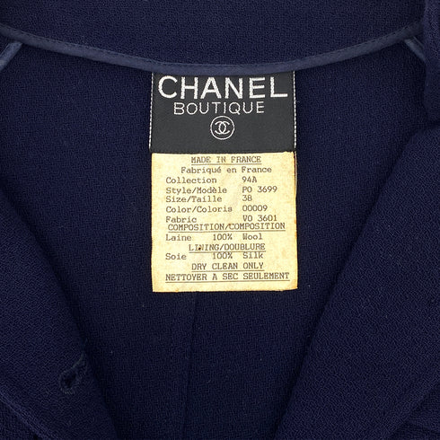 CHANEL VINTAGE COCO BUTTON LONG COAT NAVY WOOL 38 94A RTW 90307036 - PURPOSE