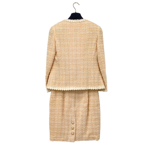 CHANEL VINTAGE COCO BUTTON JACKET SKIRT SET BEIGE TWEED 38 95C RTW 90307037 - PURPOSE