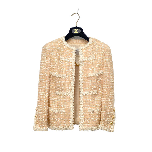 CHANEL VINTAGE COCO BUTTON JACKET SKIRT SET BEIGE TWEED 38 95C RTW 90307037 - PURPOSE