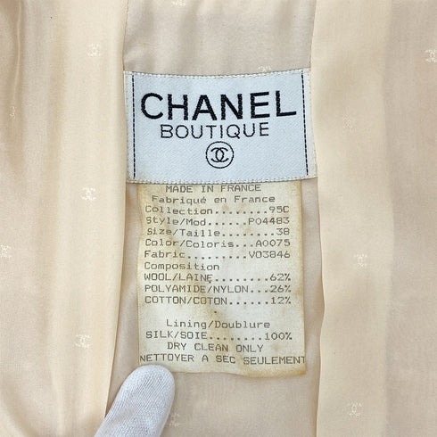 CHANEL VINTAGE COCO BUTTON JACKET SKIRT SET BEIGE TWEED 38 95C RTW 90307037 - PURPOSE