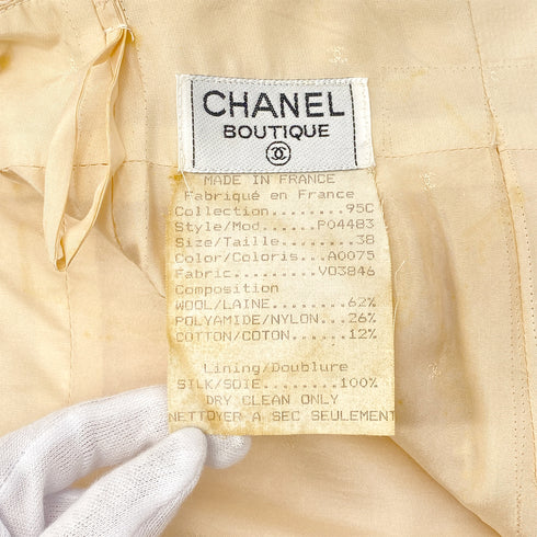 CHANEL VINTAGE COCO BUTTON JACKET SKIRT SET BEIGE TWEED 38 95C RTW 90307037 - PURPOSE