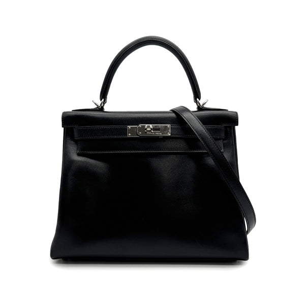 HERMES KELLY 28 RETOURNE BLACK BOXCALF HAND SHOULDER BAG □G PHW 90307205 - PURPOSE