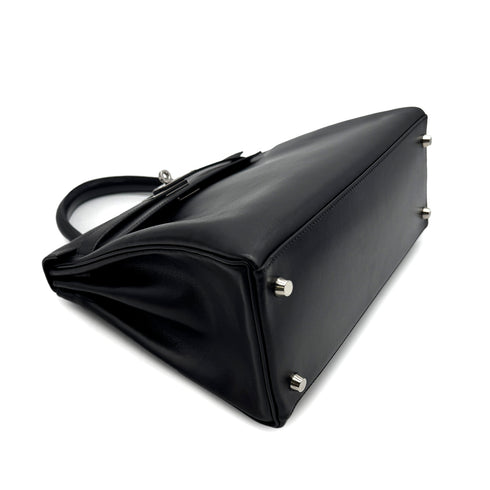 HERMES KELLY 28 RETOURNE BLACK BOXCALF HAND SHOULDER BAG □G PHW 90307205 - PURPOSE