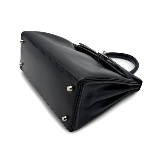 HERMES KELLY 28 RETOURNE BLACK BOXCALF HAND SHOULDER BAG □G PHW 90307205 - PURPOSE