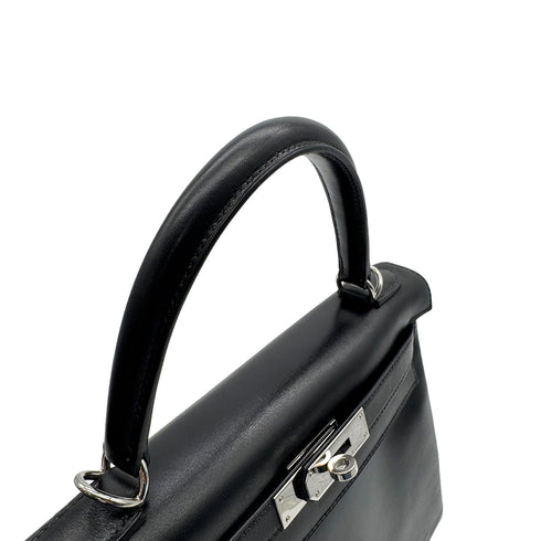 HERMES KELLY 28 RETOURNE BLACK BOXCALF HAND SHOULDER BAG □G PHW 90307205 - PURPOSE