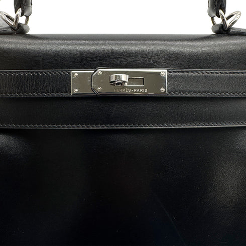 HERMES KELLY 28 RETOURNE BLACK BOXCALF HAND SHOULDER BAG □G PHW 90307205 - PURPOSE